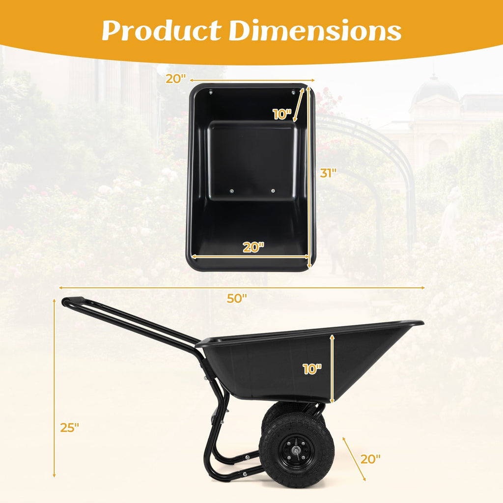 Dual-Wheel Wheelbarrow Garden Utility Cart with Pneumatic Tires