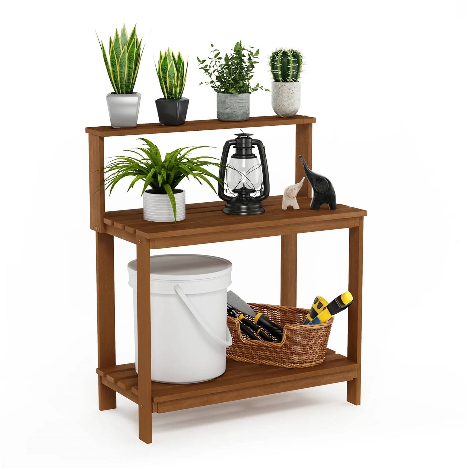 Solid Meranti Wood Garden Potting Work Station Table with Bottom Shelf
