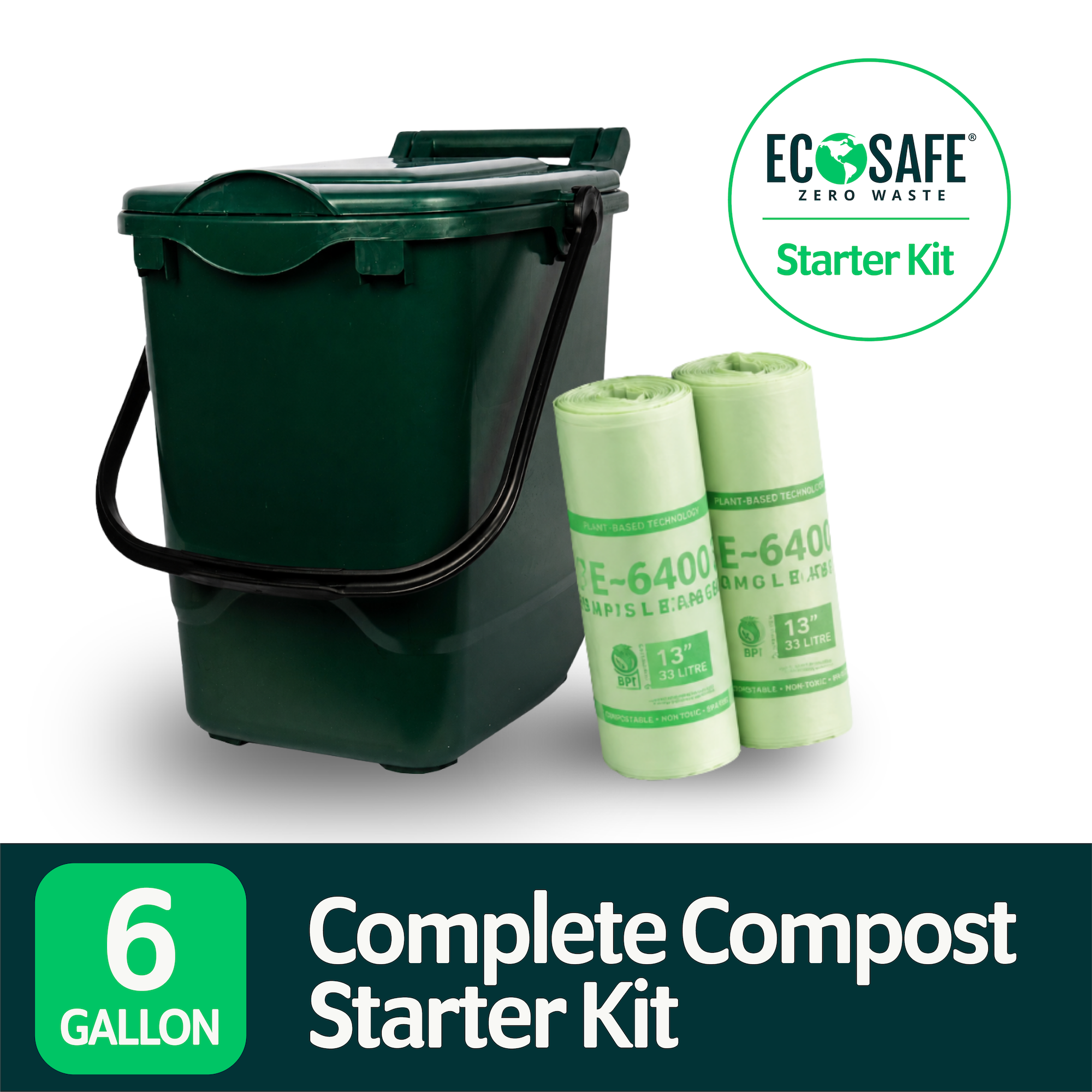 EcoSafe 6 Gallon Bin Caddy & Liners (QTY: 1 Bin + 24 Liners)