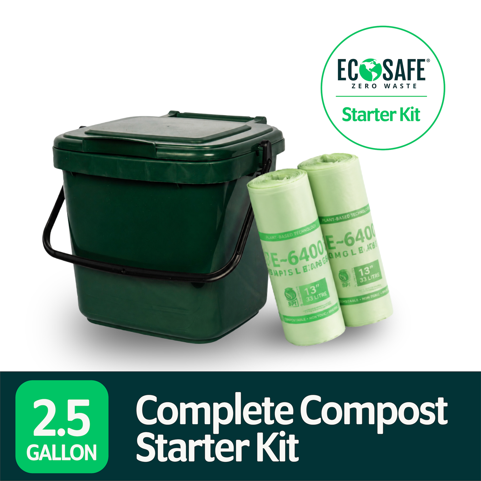 EcoSafe 2.5 Gallon Bin Caddy & Liners (QTY: 1 Bin + 90 Liners)