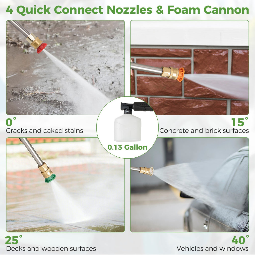 2150PSI Electric Pressure Washer 1.2GPM with 4 Quick Connect Nozzles and Foam Cannon-Green
