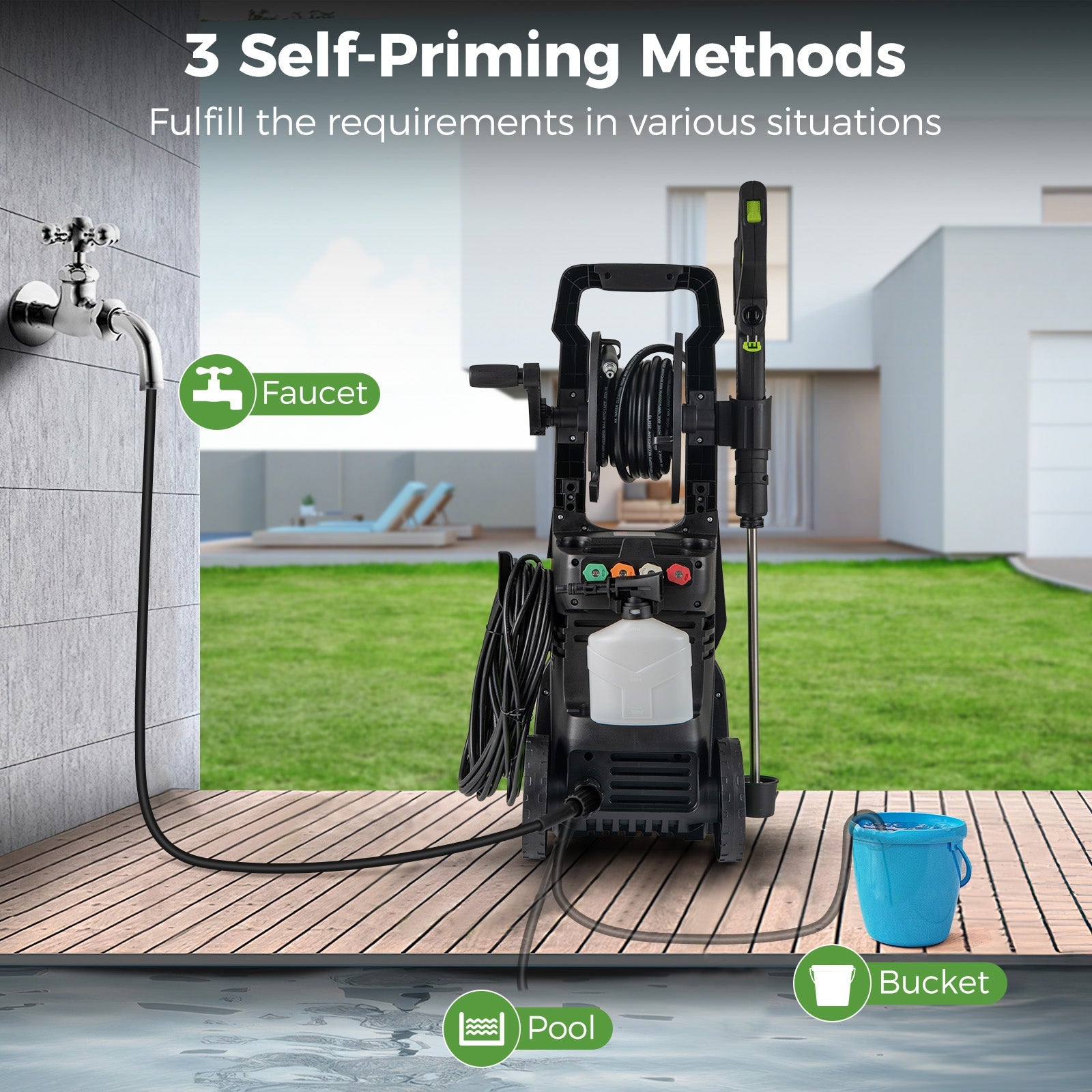 2150PSI Electric Pressure Washer 1.2GPM with 4 Quick Connect Nozzles and Foam Cannon-Green