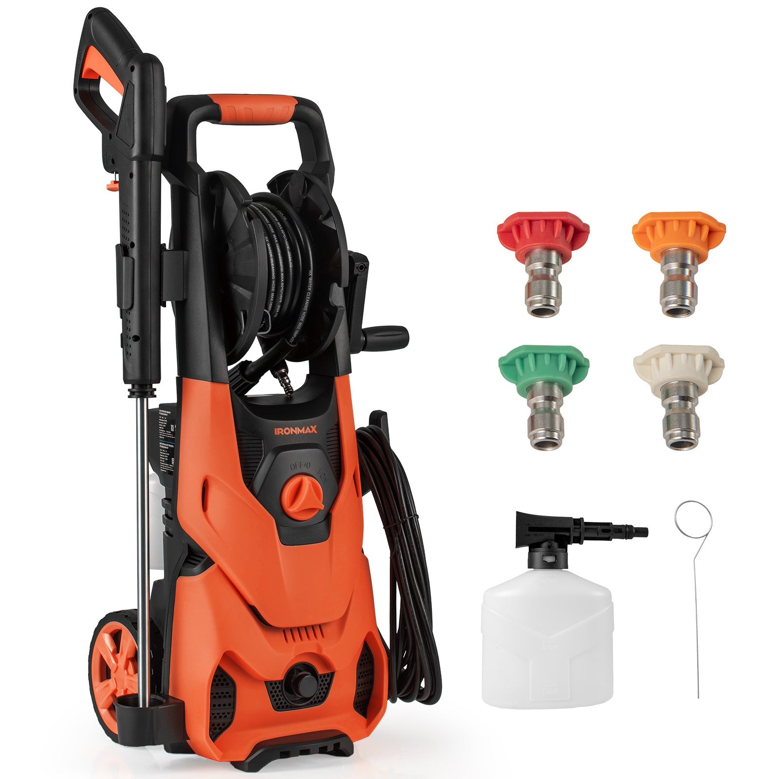 2150PSI Electric Pressure Washer 1.2GPM with 4 Quick Connect Nozzles and Foam Cannon-Orange