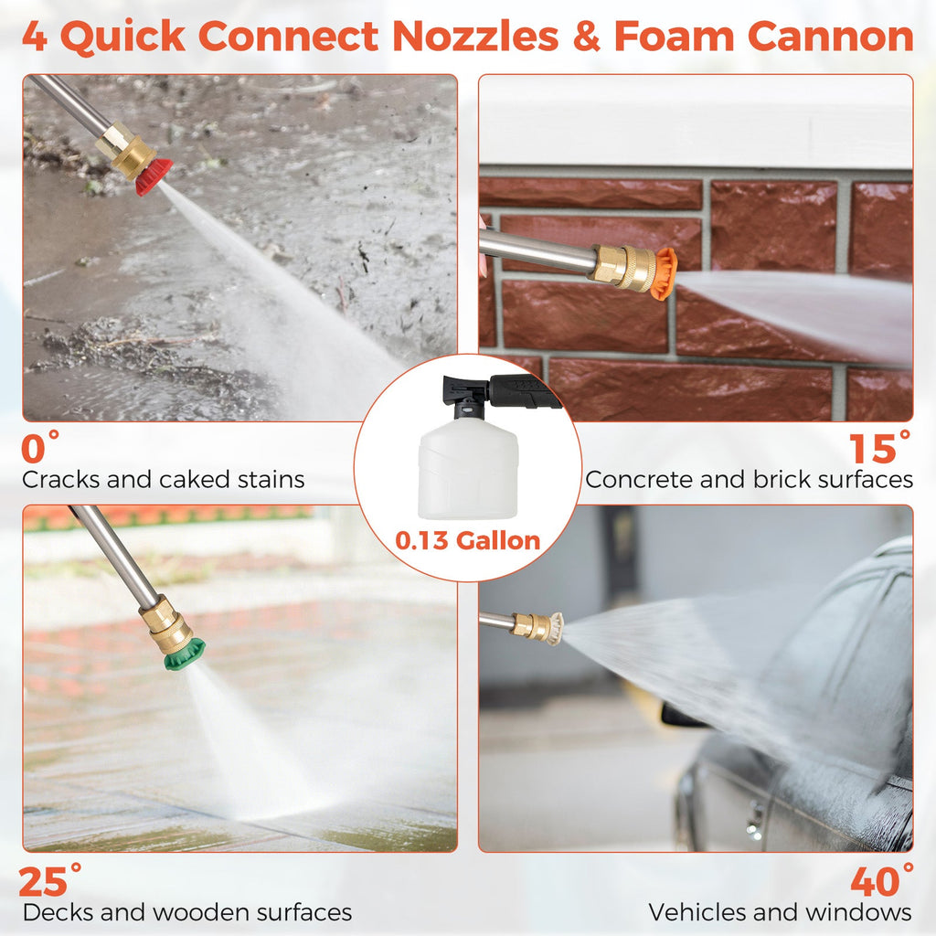 2150PSI Electric Pressure Washer 1.2GPM with 4 Quick Connect Nozzles and Foam Cannon-Orange