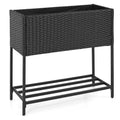 Wicker Raised Garden Bed with Storage Shelf and Removable Liner for Flowers