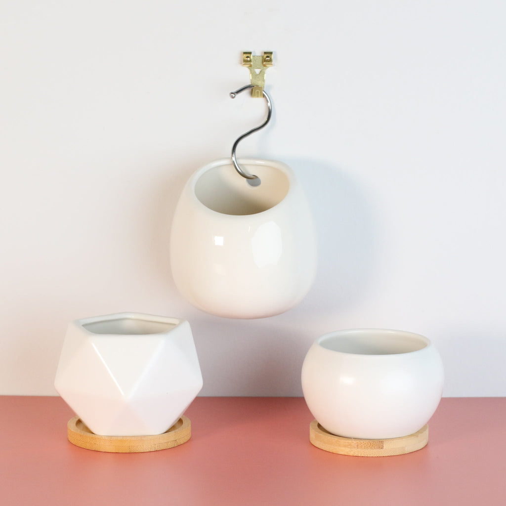 Minimalistic Ceramic White Signature Planter Bundle