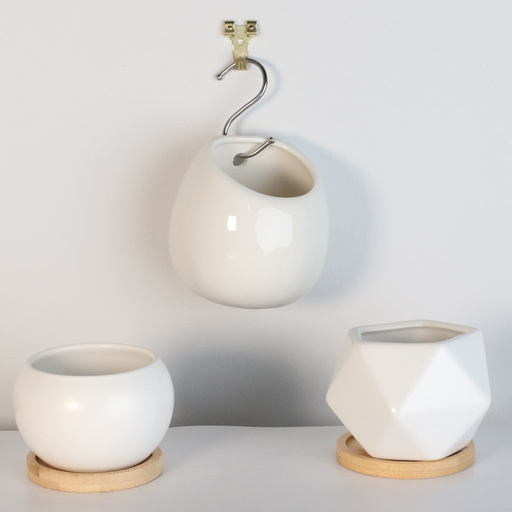 Minimalistic Ceramic White Signature Planter Bundle