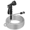25FT/50FT/100FT Heavy Duty Stainless Steel Garden Hose Garden Watering Kit Metal Water Hose with 2 Nozzles 12 Patterns Flexible Extendable Kink Tangle