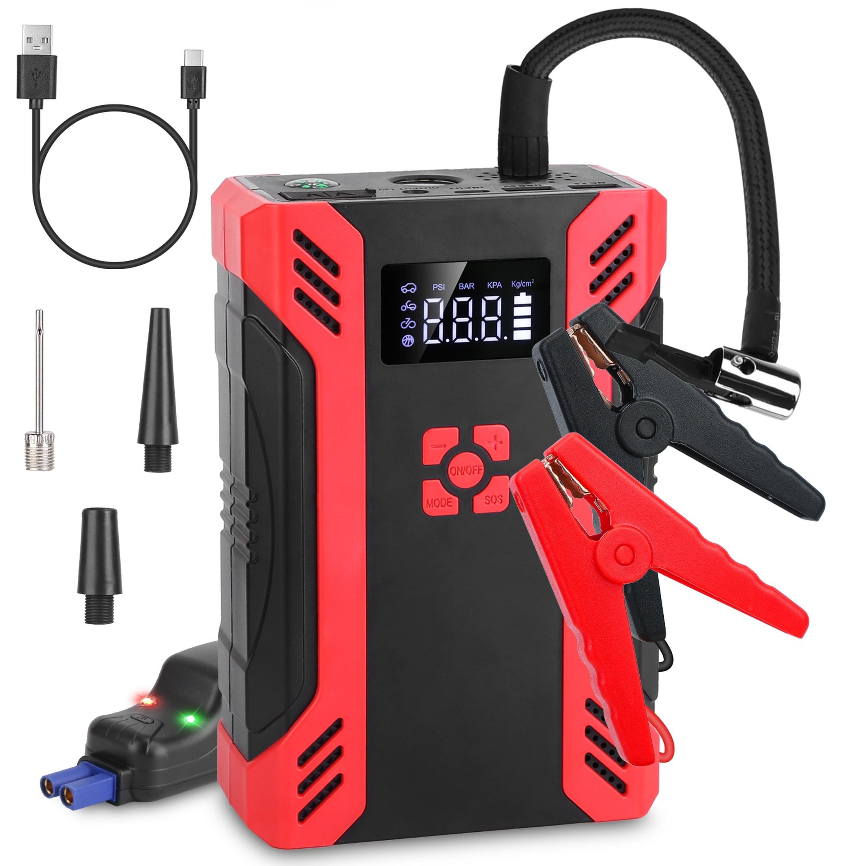 Car Jump Starter with Air Compressor Portable Car Battery Booster with Digital Tire Inflator with 2000mAh Peak Current for 12V Car 6.5L Gas or 4.0L Di