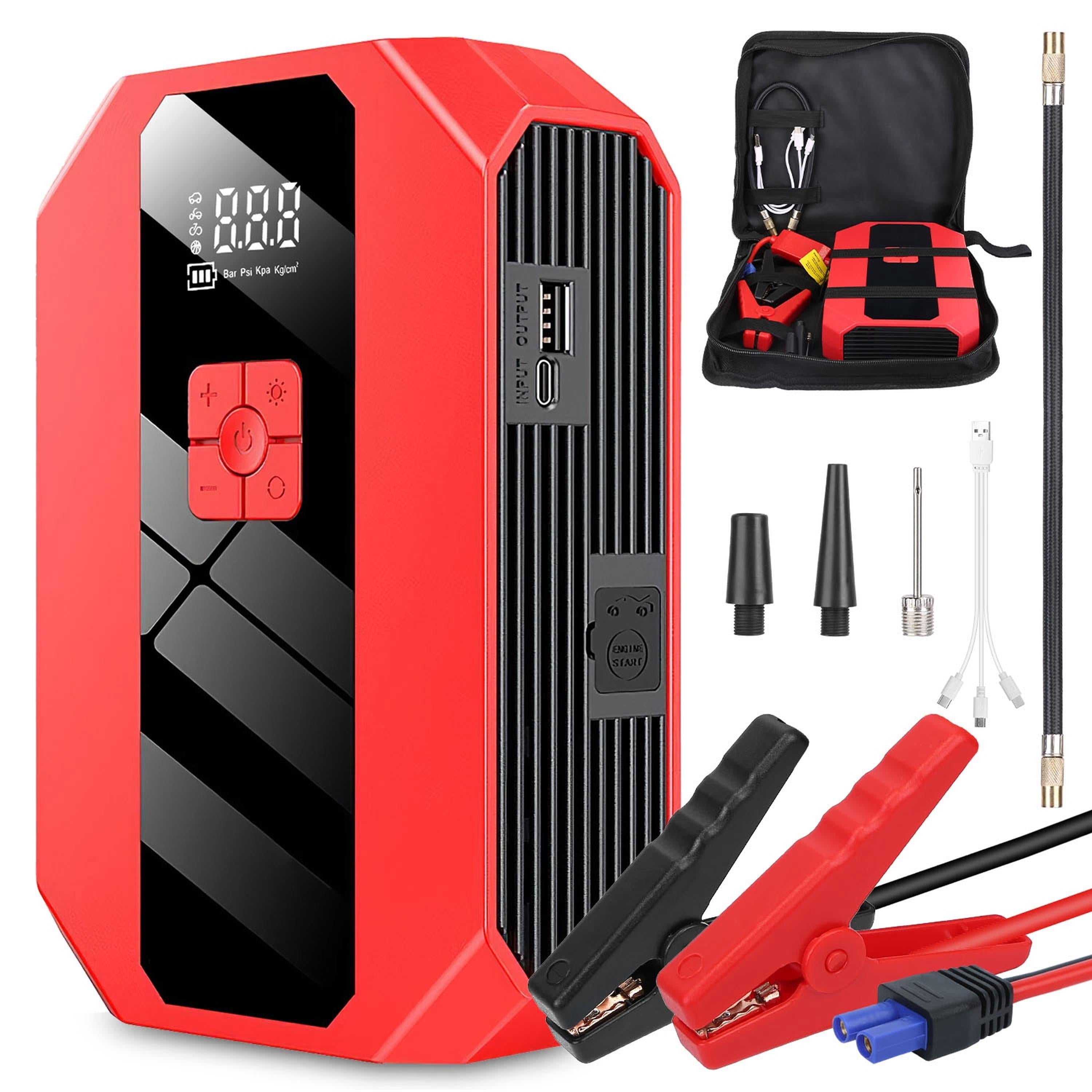 Portable Car Jump Starter Air Compressor 1500A 400PSI Car Battery Charger Jump Starter Power Bank LED Flashlight Digital Tire Inflator for 4.0L Gasoli