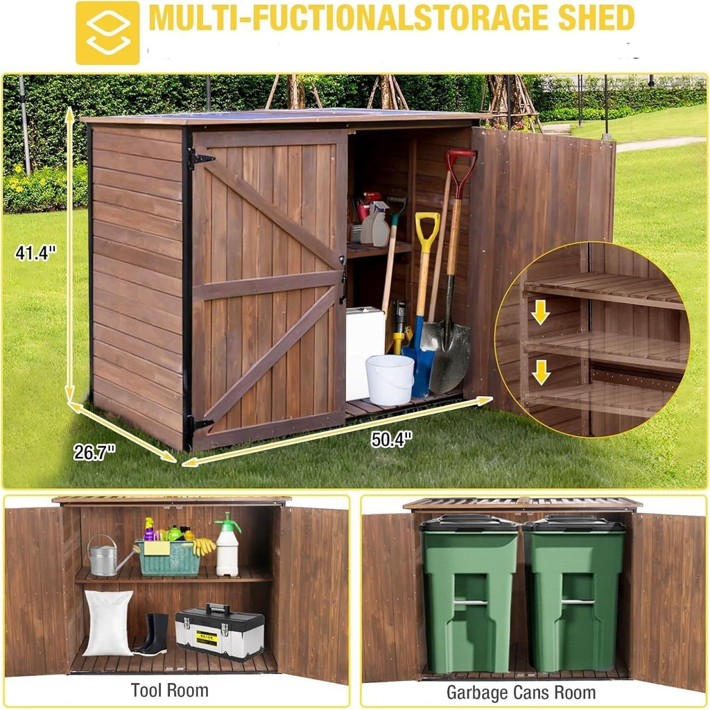 Large Wooden Outdoor Storage Cabinet Trash Can Storage Shed