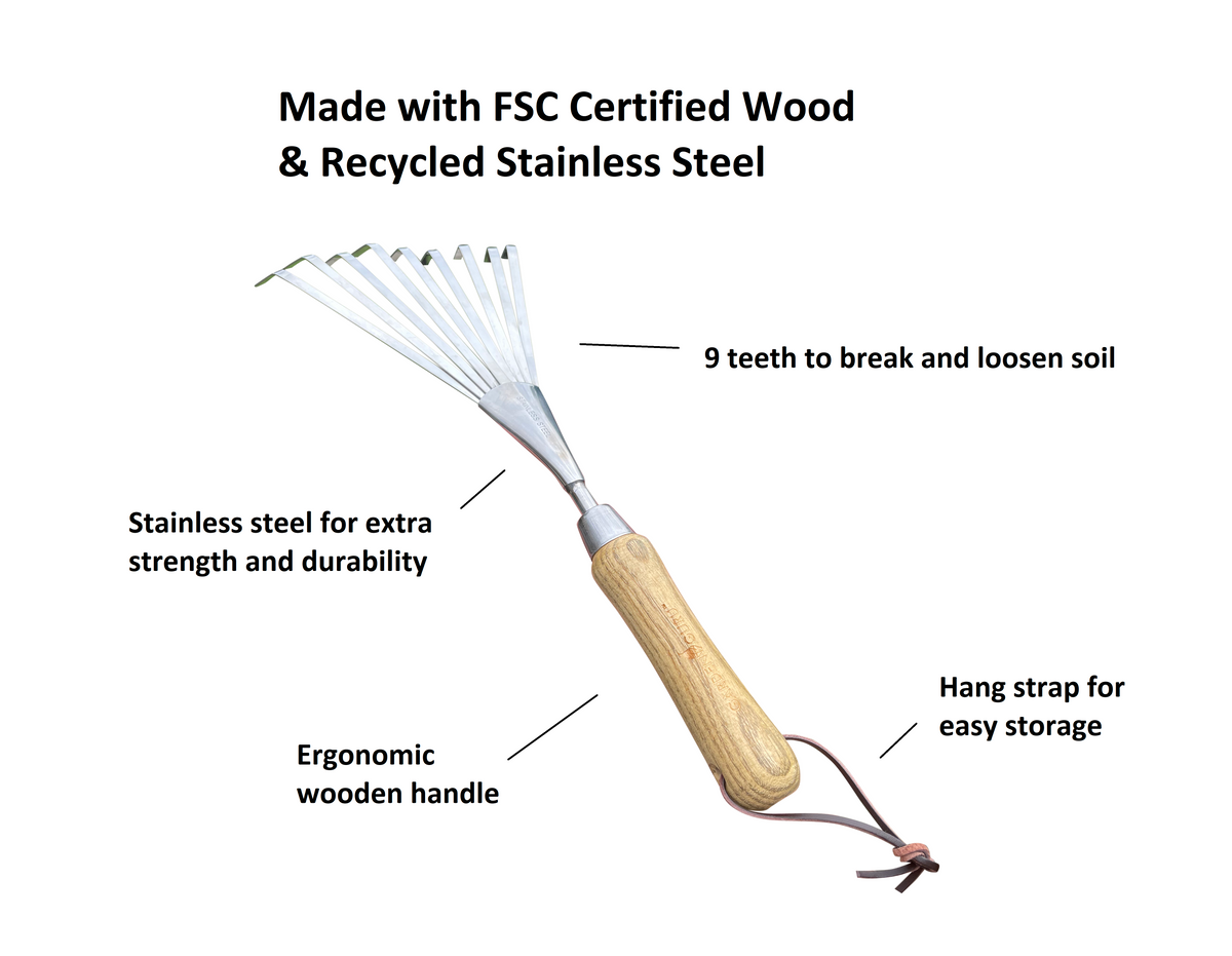 Old Stem Style Rake Handle Stainless Steel Garden Hand Rake (classic wood handle) – Nate's Garden ...
