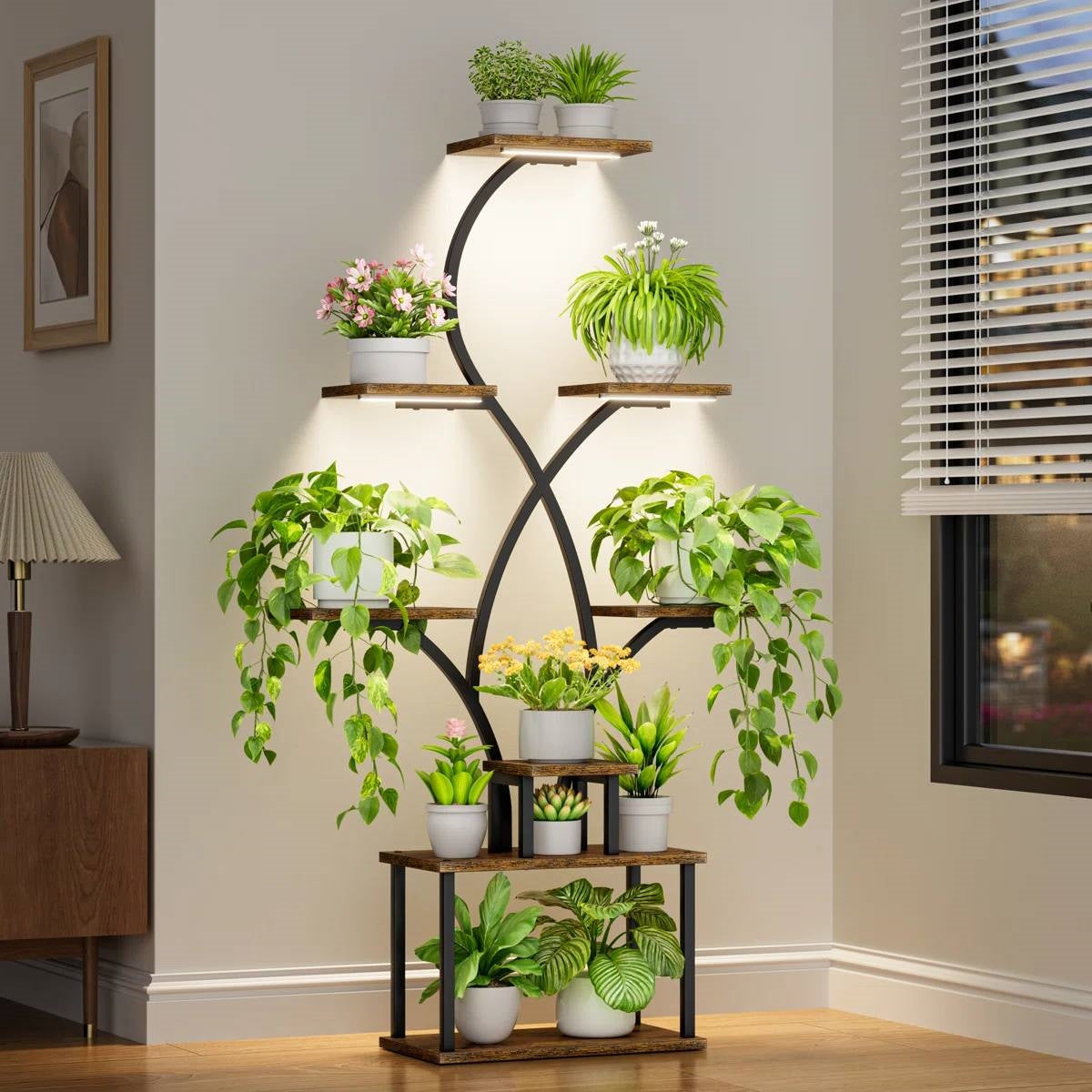 62-inch Tall Tree Shaped Indoor Plant Stand with Grow Lights