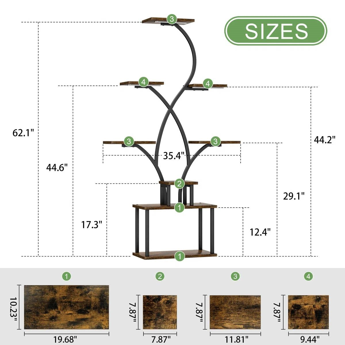 62-inch Tall Tree Shaped Indoor Plant Stand with Grow Lights