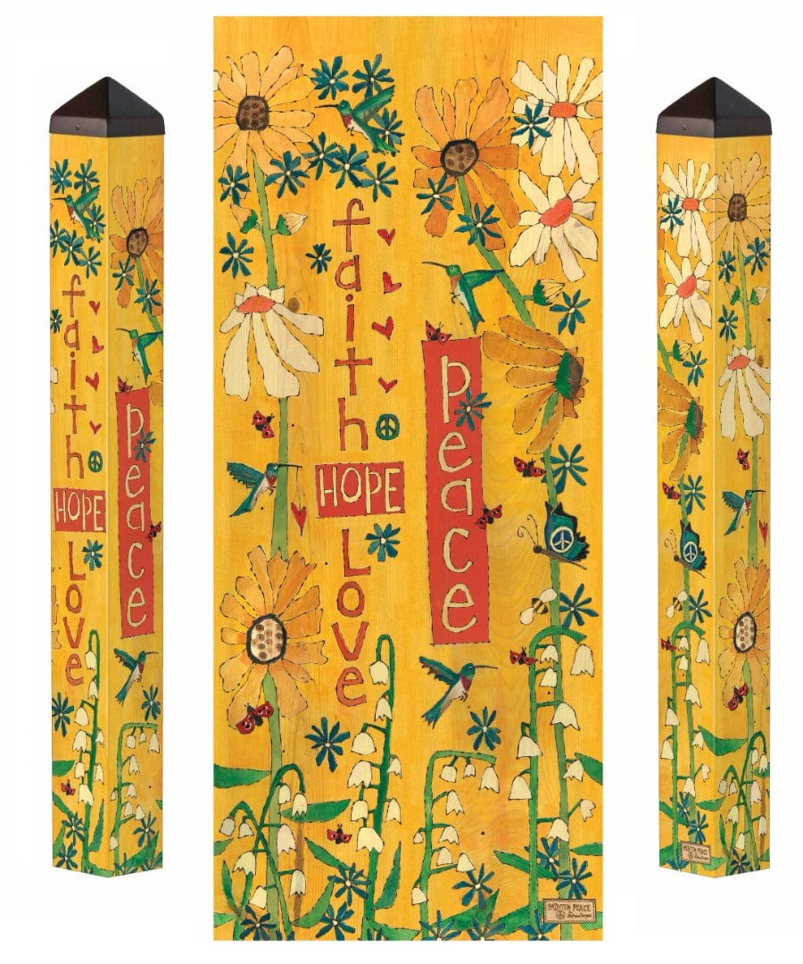 Faith Hope Love Art Pole 40 Inches Tall Painted Peace