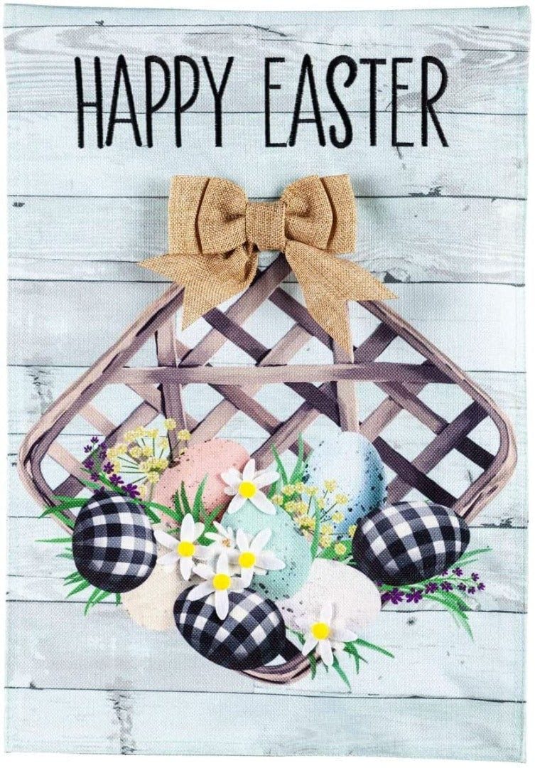 Farmhouse Easter Basket Garden Flag 2 Sided Burlap