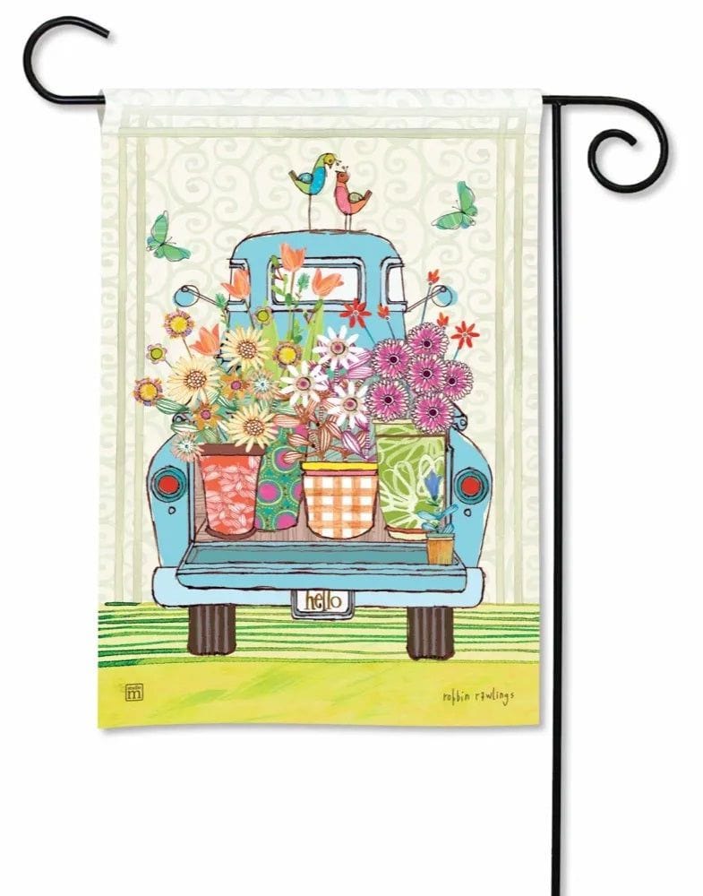 Flower Truck Garden Flag Decorative hello