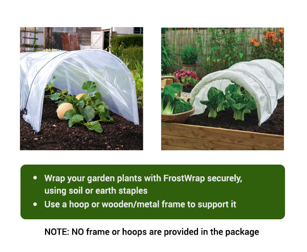 FrostWrap, Freeze and Crop Protection Plant Cover – 1.18 oz/yd2 (40 GSM) of Fabric Non-woven 10ft x 25ft Reusable Garden Floating Row Cover