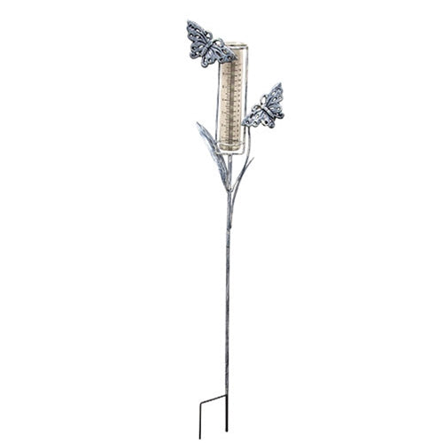 Assorted Distressed Metal Garden Springtime Rain Gauge Yard Stake 38" H