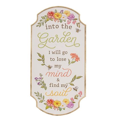 Into the Garden Embossed Floral Metal Sign for Farmhouse Wall & Porch Decor