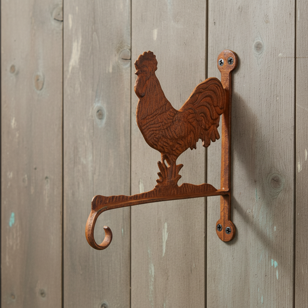 Rooster Plant Hanger, Cast Iron Wall Bracket for Porch or Garden
