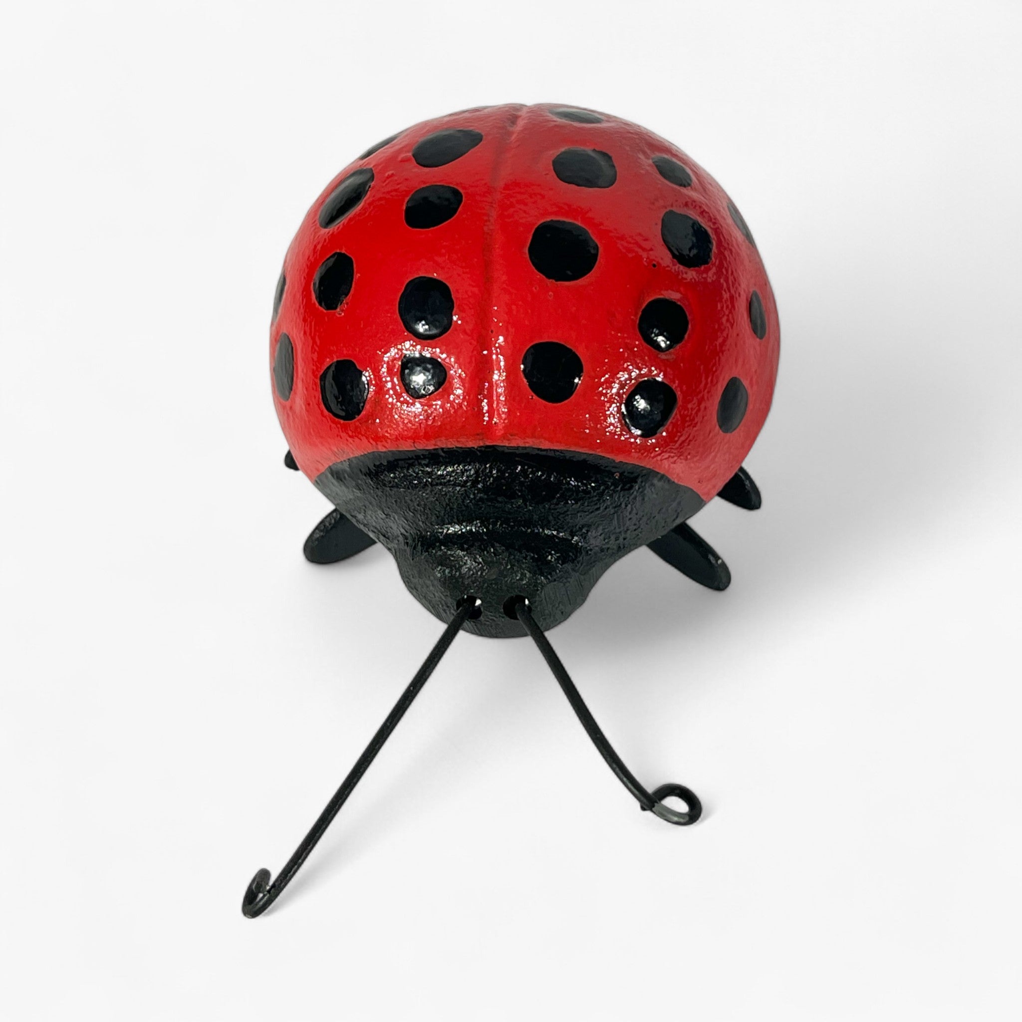 Ladybug Garden Statue and Paperweight, Red Cast Iron Shelf or Desk Decor