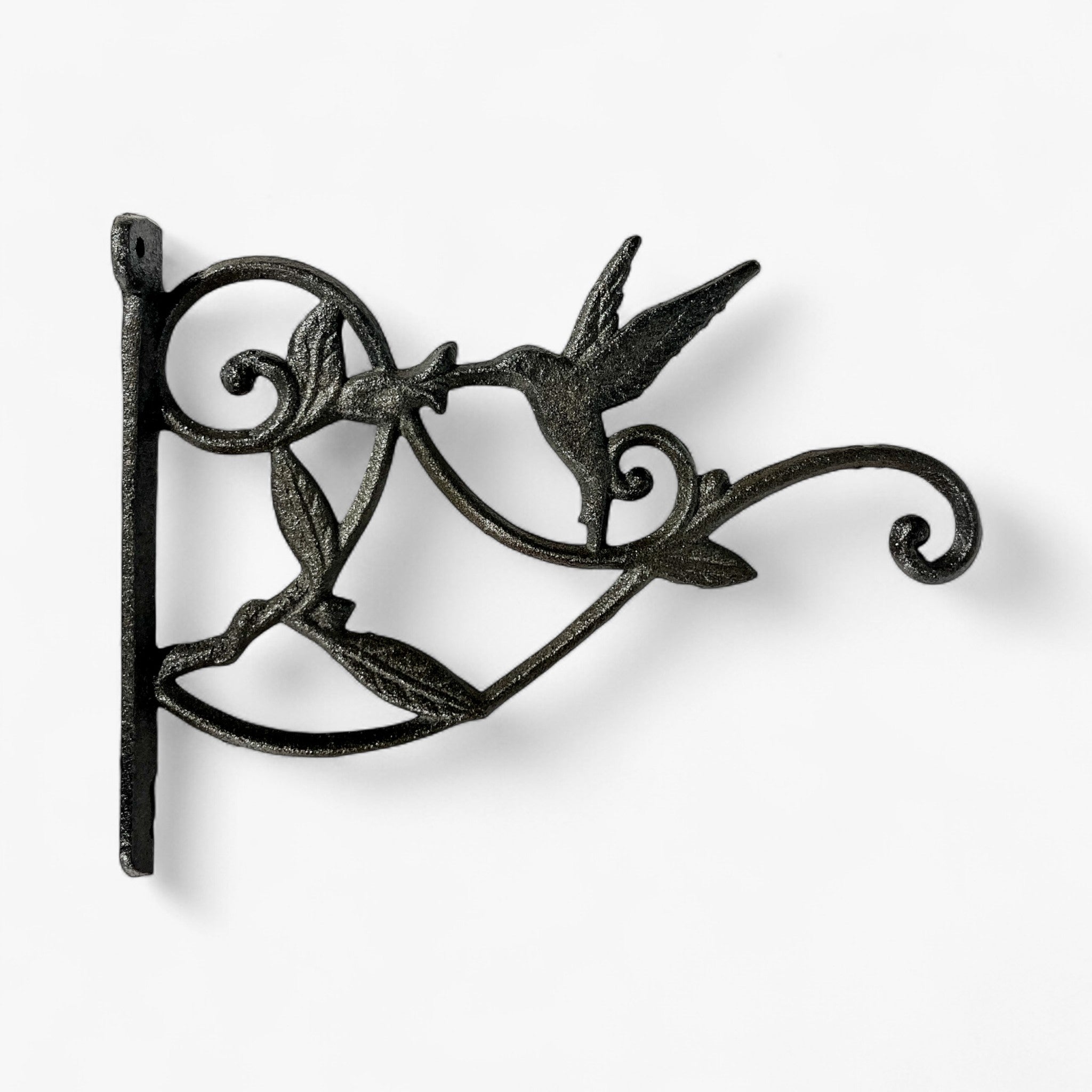 Hummingbird Plant Hanger, Cast Iron Wall Bracket, Natural Iron