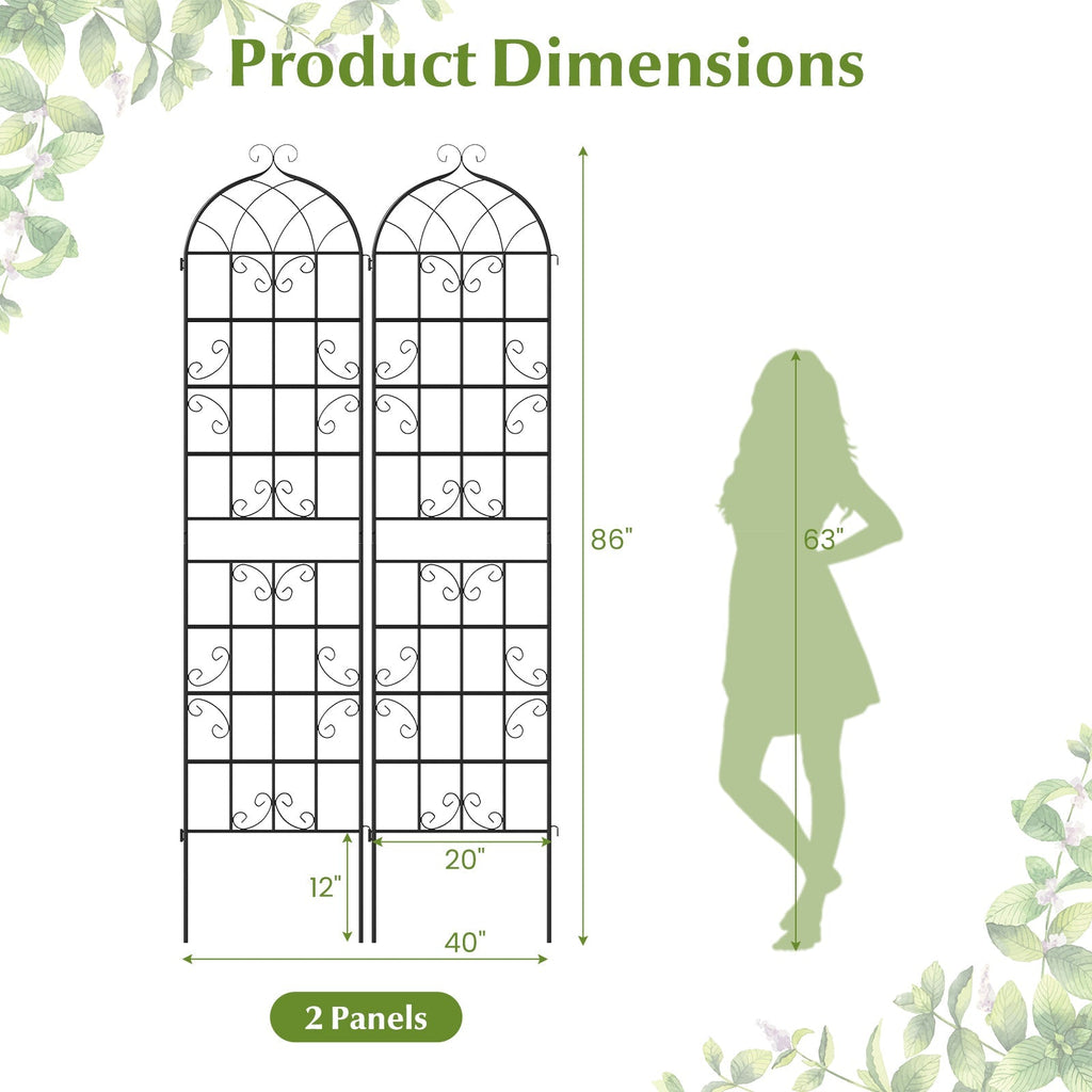 2 Pack 86" x 20" Metal Garden Trellis for Outdoor Climbing Plants