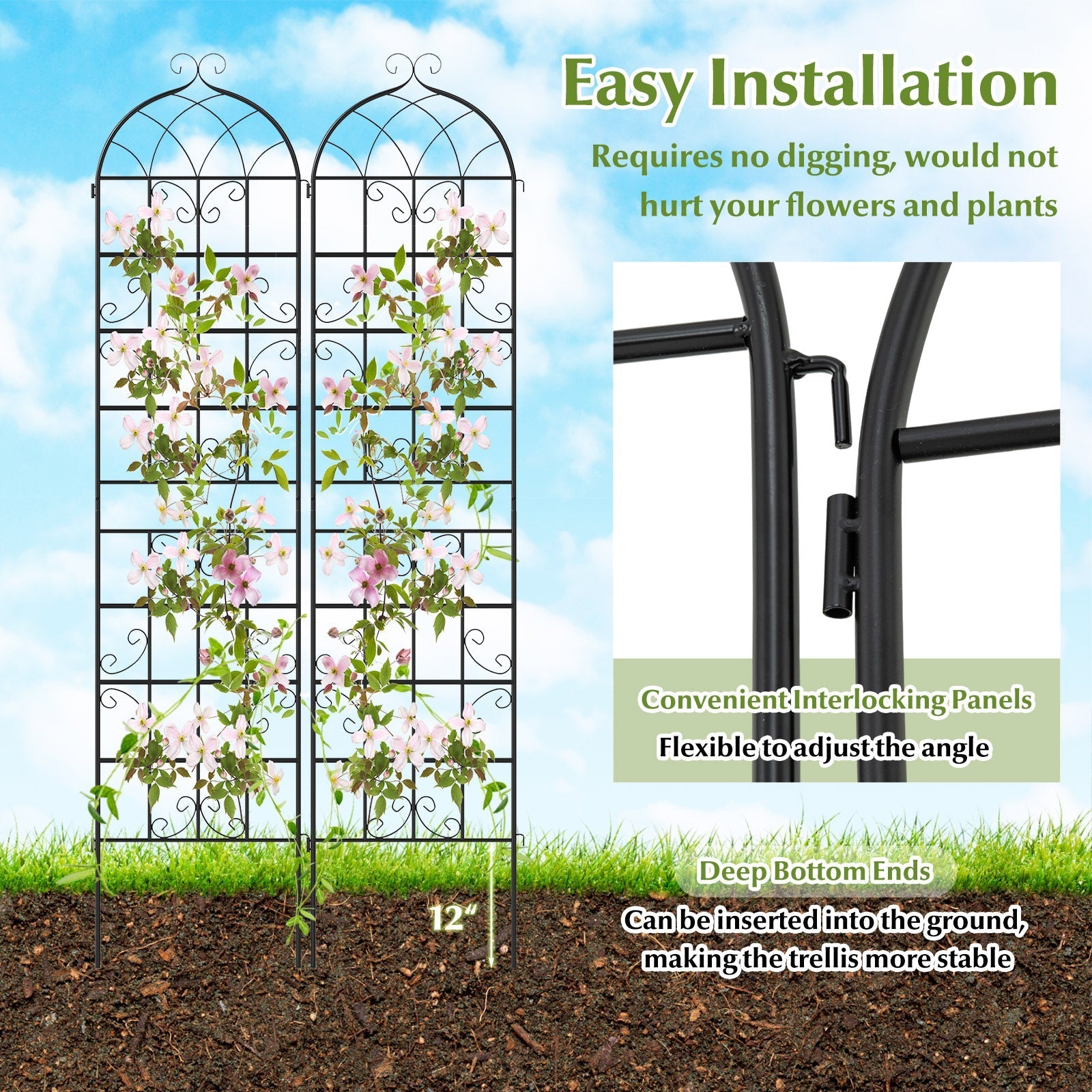 2 Pack 86" x 20" Metal Garden Trellis for Outdoor Climbing Plants