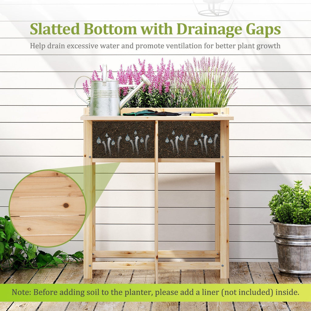 Wooden Raised Garden Bed with Legs and Foldable Side Table