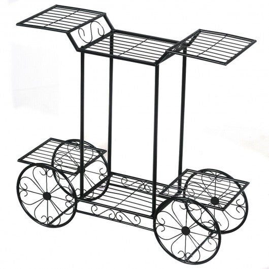 6-Tier Garden Cart Flower Rack Display Decor Pot Plant Holder - Color: Black