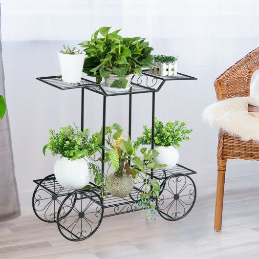 6-Tier Garden Cart Flower Rack Display Decor Pot Plant Holder - Color: Black