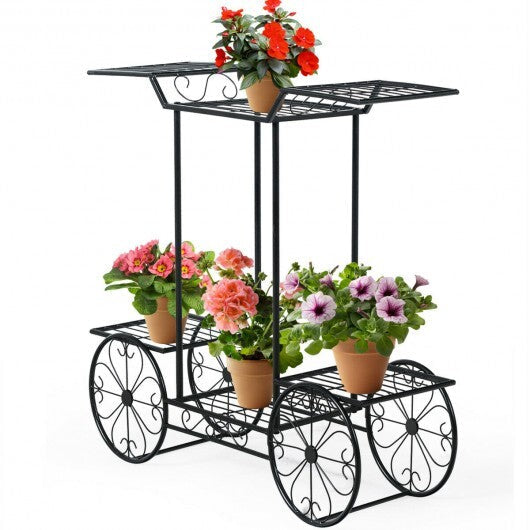 6-Tier Garden Cart Flower Rack Display Decor Pot Plant Holder - Color: Black
