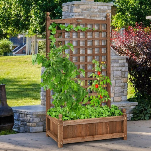 Solid Free Standing Wood Planter Box with Trellis for Garden