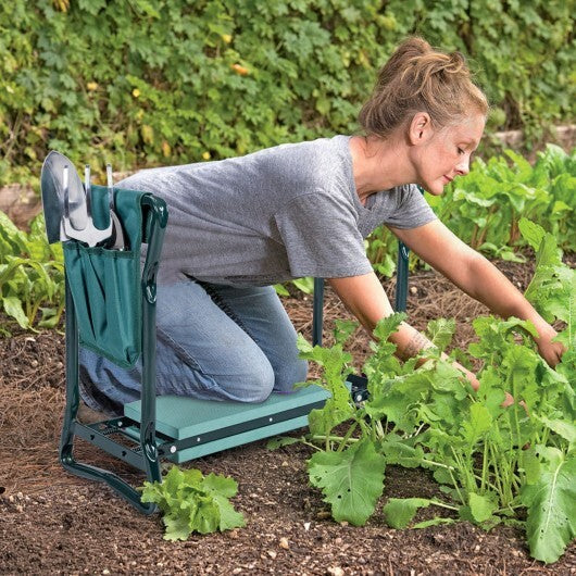 Folding Sturdy Garden Kneeler Pad and Cushion Seat - Color: Green
