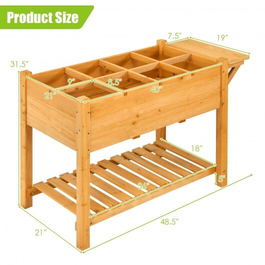Elevated Planter Box Kit with 8 Grids and Folding Tabletop - Color: Natural