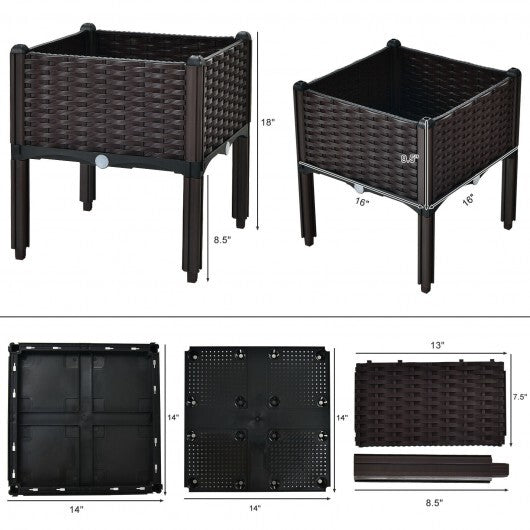 2 Set Elevated Plastic Raised Garden Bed Planter Kit for Flower Vegetable Grow-Brown