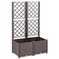 PE Rattan Raised Garden Bed with Trellis Planter Box for Climbing Plants-Brown - Color: Brown