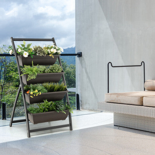 4-Tier Vertical Raised Garden Bed with 4 Containers and Drainage Holes-M