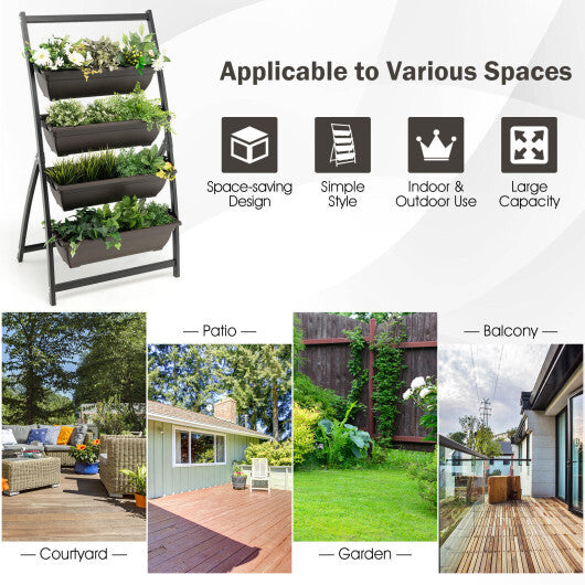 4-Tier Vertical Raised Garden Bed with 4 Containers and Drainage Holes-M