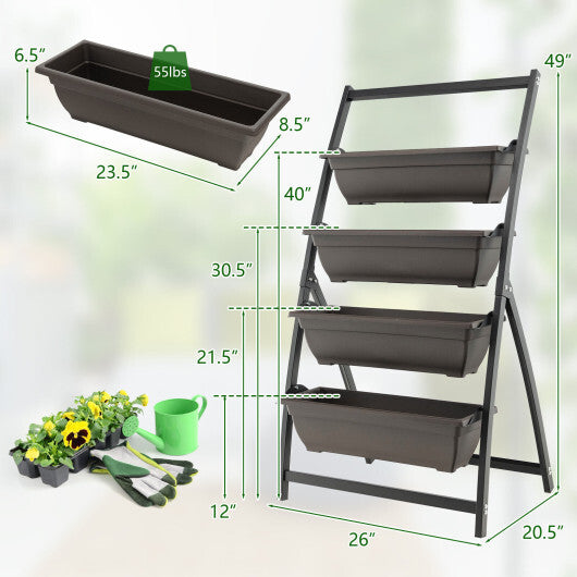 4-Tier Vertical Raised Garden Bed with 4 Containers and Drainage Holes-M