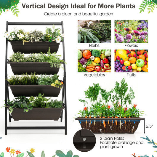 4-Tier Vertical Raised Garden Bed with 4 Containers and Drainage Holes-M