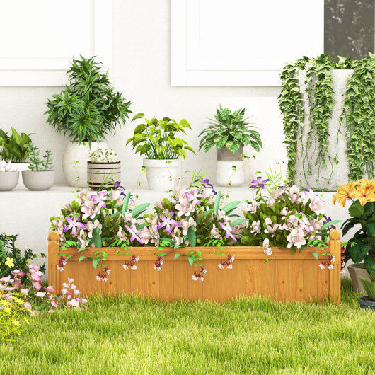 Wooden Rectangular Garden Bed with Drainage System-Natural