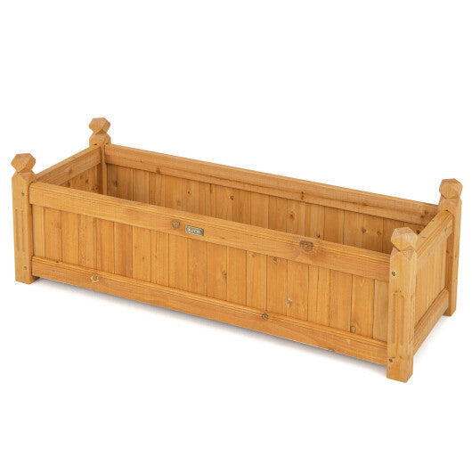 Wooden Rectangular Garden Bed with Drainage System-Natural