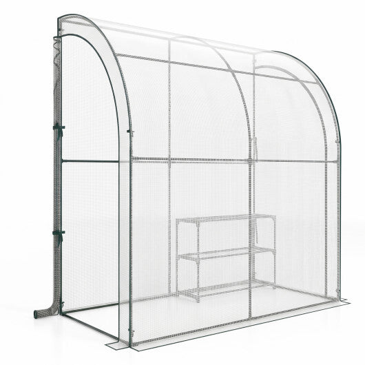 7 x 3.5 x 7 Feet Lean-to Greenhouse with Flower Rack-White