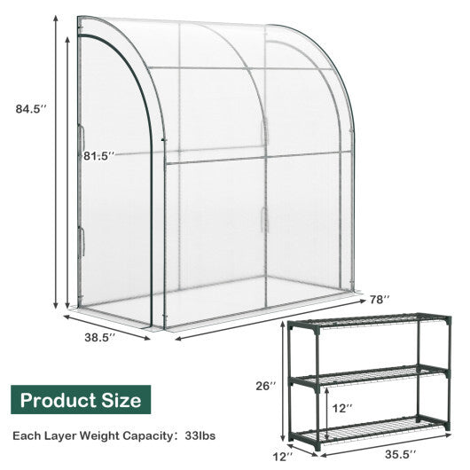 7 x 3.5 x 7 Feet Lean-to Greenhouse with Flower Rack-White