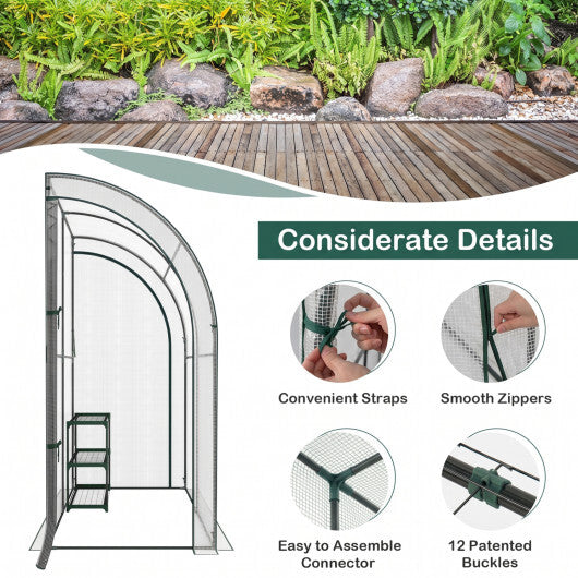 7 x 3.5 x 7 Feet Lean-to Greenhouse with Flower Rack-White