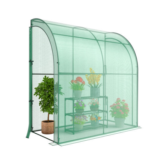 7 x 3.5 x 7 Feet Lean-to Greenhouse with Flower Rack-White