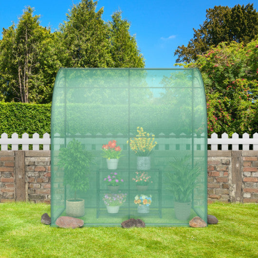 7 x 3.5 x 7 Feet Lean-to Greenhouse with Flower Rack-White