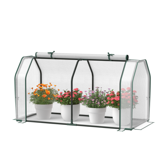 47.5 x 21.5 x 24 Inch Mini Greenhouse with Roll-up Zipper Door